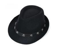 KIFSDLF Cappelli stile Fedora invernali solidi for uomo Cappello jazz a bombetta for adulti chapeau versione classica per Derby, per matrimoni, feste(Black (skull))