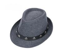 KIFSDLF Cappelli stile Fedora invernali solidi for uomo Cappello jazz a bombetta for adulti chapeau versione classica per Derby, per matrimoni, feste(Gray (skull))