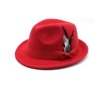 KIFSDLF Cappello Fedora da uomo in feltro con decorazioni in piume Stile occidentale Tesa morbida Copricapo gentiluomo Accessorio casual for feste formali per Derby, per matrimoni, feste(Red)