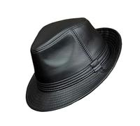 KIFSDLF Cappello Fedora da uomo in pelle di vacchetta retrò for viaggio caldo cappello a cilindro autunno inverno per Derby, per matrimoni, feste(Black,55 56cm)