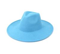 KIFSDLF Cappello Fedora in feltro Trilby vintage da donna in tinta unita a tesa larga 9,5 cm con berretti jazz eleganti uomo in autunno inverno per Derby, per matrimoni, feste(Lake Blue)