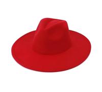 KIFSDLF Cappello Fedora in feltro Trilby vintage da donna in tinta unita a tesa larga 9,5 cm con berretti jazz eleganti uomo in autunno inverno per Derby, per matrimoni, feste(Red)