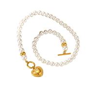 KIFSDLF Ciondolo a forma di cuore in acciaio inossidabile for donna, collana a catena con perline perle finte perle finte per matrimoni, feste, damigelle d'onor