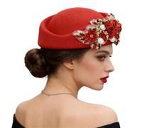 KIFSDLF Fascinator Derby della chiesa con berretti da donna a fiori for cappello hostess compagnia aerea for feste Turbante in feltro vintage for(Red)
