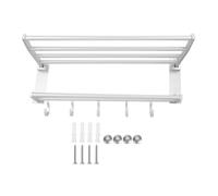 KIFSDLF Mensola for doccia da 40 cm, portasciugamani pieghevole in alluminio for bagno, con 5 ganci, portaoggetti for accessori in argento, organizer for asciugamani