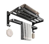 KIFSDLF Portasciugamani pieghevole da parete - Mensola salvaspazio for bagno nera con spazio for asciugamani, articoli toeletta, decorazioni(40cm)
