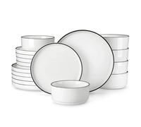 KIFSDLF Set di stoviglie in ceramica 12/16/18/24 pezzi, piatti da dessert, ciotole, set for la cena, forniture for feste in casa(Black Rim,12PCS)