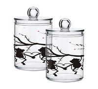 Kigai Forma dell'albero con scimmia Qtip Dispenser per batuffolo di cotone, barattolo di plastica trasparente per farmacista, barattolo portaoggetti per la casa per la cucina, 2 pezzi