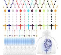 Kigeli Il set regalo cattolico con 180 perline rosario include 60 perline rosario in plastica collana 60 carte di preghiera 60 sacchetti di organza multicolore chiesa regali di benvenuto preghiera