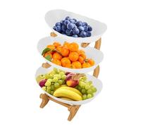 KigerNee Ciotola per frutta a 3 livelli, bianca, con 3 ripiani, cestino per frutta con struttura in bambù, rimovibile e impilabile, salvaspazio, per cucina, soggiorno, decorazione da tavolo, per