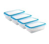Kigima Contenitori per congelatore con chiusura a scatto, 4 x 1,5 l, blu, con coperchio, ermetici, contenitori trasparenti per alimenti e organizzazione - Austrian Quality