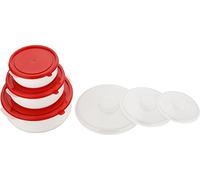 Kigima Microonde- pentola - contenitore per alimenti e contenitore da freezer (Rosso/Bianco, Pentole 0,5l, 1l, 2l)