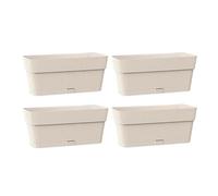 Kigima Set di 4 fioriere per piante, 30 x 13 x 12 cm, colore beige, robusto per balcone e davanzale in plastica, elegante fioriera da balcone con serbatoio dell'acqua, piccolo vaso per fiori