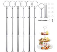 Kigniote Set di 3 aste per alzate, 6 aste in metallo color argento con trapano, per torte, cupcakes, macaron, ciambella, muffin e frutta (piastra non inclusa) (argento)