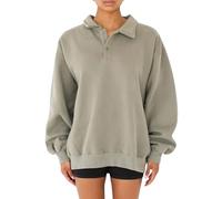 KIGRAD Felpa da donna oversize con bottoni e risvolto polo top Y2k Baggy Fleece Hoodie Pullover Maglione Teen Autunno Vestiti, Verde Moka, S