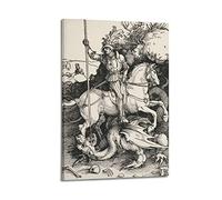 KIHENE Albrecht Durer Opera d'arte del pittore - San Giorgio e il drago - Stampa poster da parete per camera da letto, decorazione per la casa da appendere su tela, 30 x 45 cm