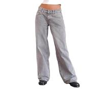 KIHFSODN Jeans a gamba dritta Y2k da donna, vita bassa, elasticizzati, pantaloni larghi in denim casual, pantaloni larghi per il tempo libero streetwear