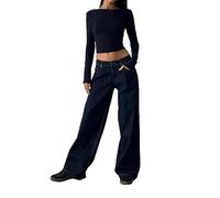 KIHFSODN Jeans a gamba dritta Y2k da donna, vita bassa, elasticizzati, pantaloni larghi in denim casual, pantaloni larghi per il tempo libero streetwear