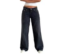 KIHFSODN Jeans a gamba dritta Y2k da donna, vita bassa, elasticizzati, pantaloni larghi in denim casual, pantaloni larghi per il tempo libero streetwear
