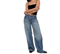 KIHFSODN Jeans a gamba dritta Y2k da donna, vita bassa, elasticizzati, pantaloni larghi in denim casual, pantaloni larghi per il tempo libero streetwear