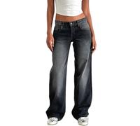 KIHFSODN Jeans a gamba dritta Y2k da donna, vita bassa, elasticizzati, pantaloni larghi in denim casual, pantaloni larghi per il tempo libero streetwear
