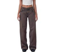 KIHFSODN Jeans a gamba dritta Y2k da donna, vita bassa, elasticizzati, pantaloni larghi in denim casual, pantaloni larghi per il tempo libero streetwear