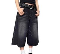 KIHFSODN Pantaloncini Larghi da Donna Vintage Lunghi in Jeans Larghi Alla in Denim Vintage Casual Larghi a Gamba Larga Lunghi Fino al Ginocchio(Black,S)