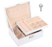 kihutor Portagioie Donna,2 Livelli Porta Gioielli, Scatola Porta Gioielli da Viaggio con chiave, Grande Gioielli Scatola Organizer in Pelle PU, Scatole Portagioielli Cofanetto per Collane, Orecchini