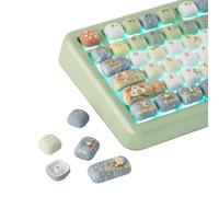 KiiBoom Little Shroom Pack - Set di copritasti, profilo MOG, 5 tasti, PBT stampato, 140 tasti, compatibile con Alice, 60%, 65%, 75%, TKL, 96%, formato standard, layout ANSI (pioggia)