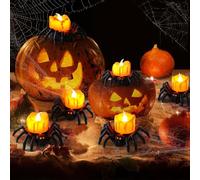 Kiimiipa 6 candele a forma di ragno, decorazioni di Halloween, luci a forma di zucca, candele a LED a batteria, per decorazioni per la casa e feste a tema (6)