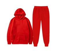 Kiioouu Autunno e inverno uomo tuta con cappuccio e pantaloni della tuta da uomo, set casual con cappuccio, Rosso, L
