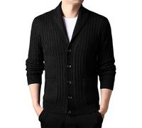 Kiioouu Giacca da Uomo in Maglione Lavorato A Maglia Giacca da Uomo in Lana Cardigan con Collo A Maniche Lunghe Slim Black Asia L 54-60kg