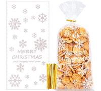 Kiiwah 100pcs Christmas Sacchetti Trasparenti per Caramelle, Bustine per Confetti Sacchetti Trasparenti Natale con 200 Legami di Torsione per Festa di Natale