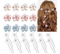 Kiiwah 24 Pezzi Fiori Fermaglio per Capelli Donna, Bianchi Forcine per Capelli Sposa a Forma U, Multicolore Mini Fiori Fermagli per Capelli con Strass Artificiali per Donna Ragazze Festa Matrimonio
