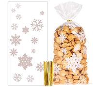 Kiiwah 50 Pezzi Sacchetti Trasparenti Natalizi per Biscotti e Caramelle, Sacchetti Richiudibili Natalizi con Legami di Torsione per Decorazioni per Feste di Natale (Bianca)