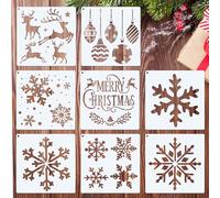 Kiiwah 8 Pezzi Stencil Natalizi Pittura, Kit del Modello Fiocco di Neve Riutilizzabili in Plastica Stencil per Bambini Spray Fai da Te Finestre