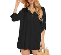 Kiiwah Copricostume Donna Mare Cotone Camicia Copricostumi Abiti da Spiaggia Estivi Camicetta Scollo V Copri Costume da Sciolti Casual Bikini Cover Up Bluse per Piscina Mare Vacanza