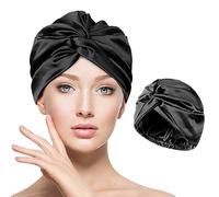 Kiiwah Cuffia Seta per Capelli Ricci Lisci Lunghi Cura, per La Notte, Traspirante, Cappello in Raso con Fascia Elastica per Donne (Nero)