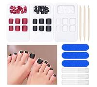 Kiiwah Piede Unghie Finte, 72Pcs Unghie Finte Piedi Corte False Toenail Acrilico False Toe Nails Tips in 12 Taglie con Lime e Bastoncini di Legno Aranci per DIY Nail Art, Nero/Bianc/Rosso