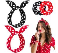 Kiiwah Set Cerchietti e Fascia Capelli Donna Vintage a Pois e Scrunchies per Capelli Elastico in Seta, Fascia Capelli di Regolabile e Elastici per Capelli a Pois per Donne Ragazze, Rosso + Nero