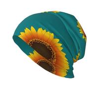 KIJ Girasole Senza Soluzione di continuità su Sfondo Verde Acqua, Cuffia da Notte, Copricapo Chemioterapia, Berretto Morbido, Berretto da Corsa Morbido e Leggero per Uomo e Donna