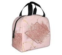 KIJ Glitter oro rosa con un rombo rosso brunastro, Borsa per il pranzo, Porta pranzo, Riutilizzabile, Isolante, Facile da pulire per lavoro, picnic, campeggio