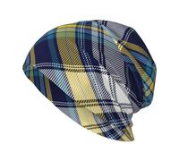 KIJ Plaid Blu Navy Giallo Bianco, Cuffia da Notte, Copricapo Chemioterapia, Berretto Morbido, Berretto da Corsa Morbido e Leggero per Uomo e Donna