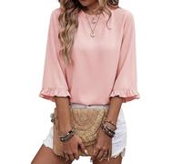 KIJSKKOPO Camicette da Donna con Maniche A Campana A 3/4, Estive, Girocollo, con Volant, Pullover, Maglietta Casual dalla vestibilità Ampia per Il Lavoro Quotidiano, La Spiaggia, Le Vacanze, Rosa L