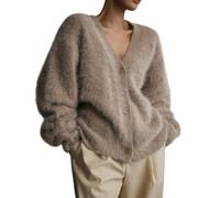 KIJSKKOPO Cardigan da Donna in Maglia di Transizione, Grigio, Manica Lunga, Scollo A V, con Bottoni, Giacca in Maglia di Peluche, Autunno Inverno, Casual, Caldo, Cappotto, Maglieria, Top, Cachi, L