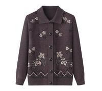 KIJSKKOPO Cardigan da Donna,Maglioni Cardigan Lavorati A Maglia per Persone di Mezza età E Anziane, Risvolto Marrone, Maniche Lunghe, Bottoni, Giacca in Maglia Jacquard Floreale con Tasca, Autunno