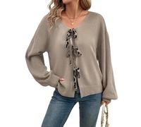 KIJSKKOPO Cárdigan De Punto Corto De Otoño para Mujer, Chaqueta De Suéter De Punto con Cable Y Cuello Redondo De Manga Larga En Color Gris Albaricoque, Abrigo De Transición Holgado Y Cálido Inf