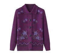 KIJSKKOPO Cardigan Donna Elegante,Maglioni Cardigan Lavorati A Maglia per Donne di Mezza età E Anziane, Risvolto Marrone, Maniche Lunghe, Bottoni, Giacca in Maglia Jacquard Floreale con Tasca, Autu