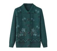 KIJSKKOPO Cardigan Donna Elegante,Maglioni Cardigan Lavorati A Maglia per Persone di Mezza età E Anziane, Risvolto Marrone, Maniche Lunghe, Bottoni, Giacca in Maglia Jacquard Floreale con Tasca, Au