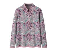 KIJSKKOPO Cardigan in Lana Lavorato A Maglia per Donne Anziane, Cardigan con Bottoni con Collo alla Coreana Viola Chiaro, Maglioni con Motivi Aztechi retrò, Giacca Etnica Invernale, Eleganti Maglie